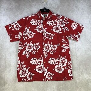 Extreme Gear Vintage Shirt Mens Small Red White Hibiscus Hawaiian Floral Y2K